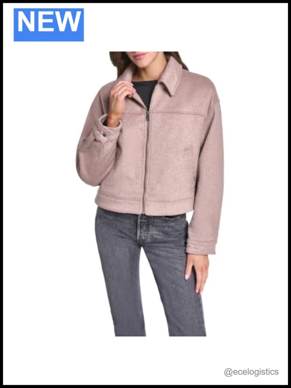 Wool Blend Relaxed Cropped Jacket Zip Front Lined Batwing Sleeve
